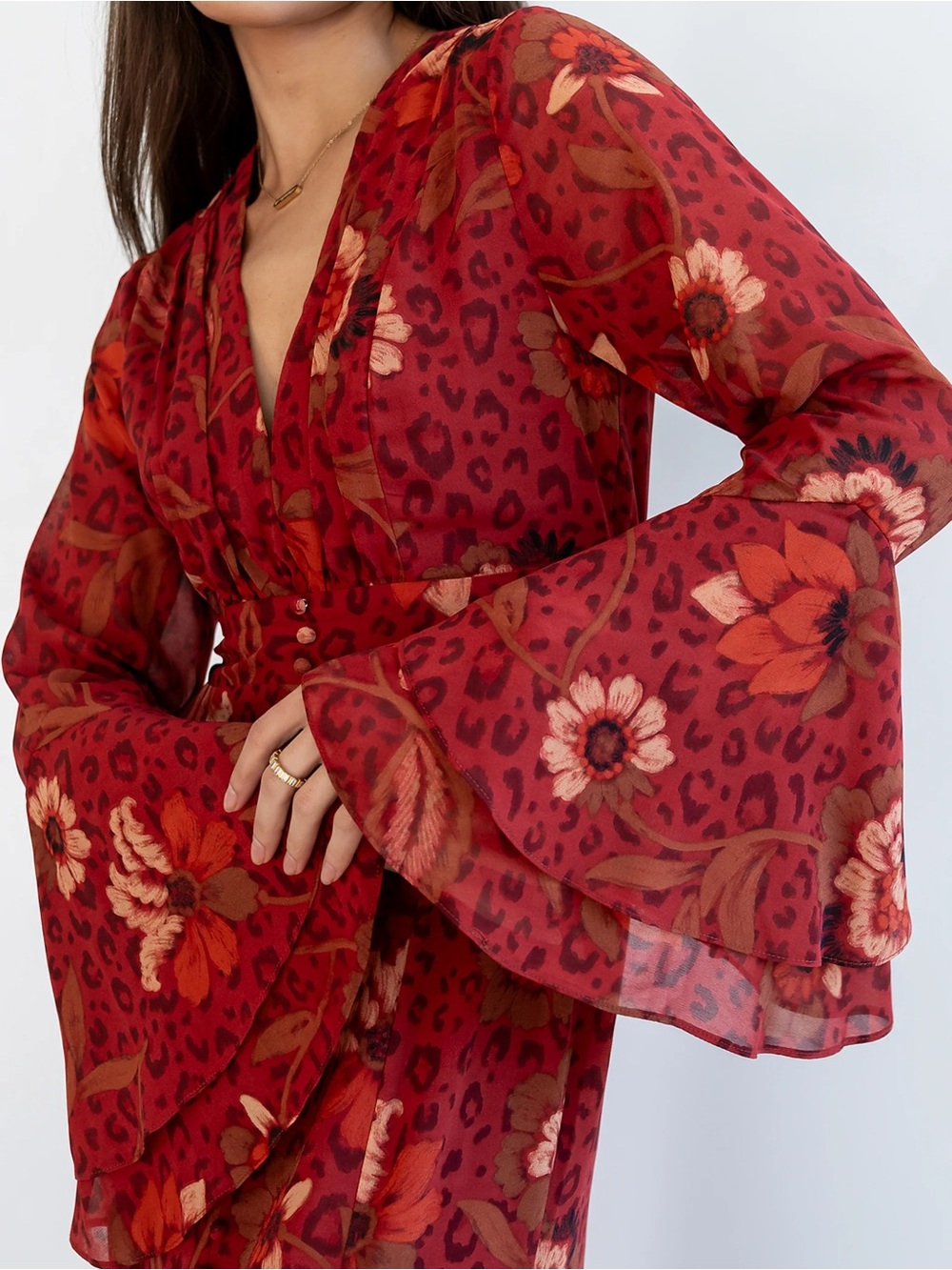 NWT Bohme Theo Floral Bell Sleeve Maxi Dress